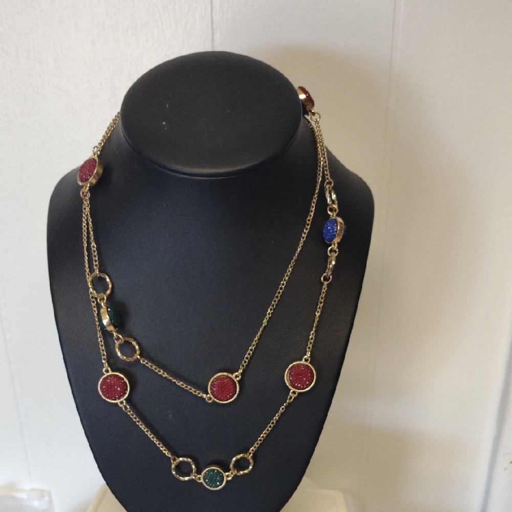 Unique Gold Tone Multi-Color Necklace